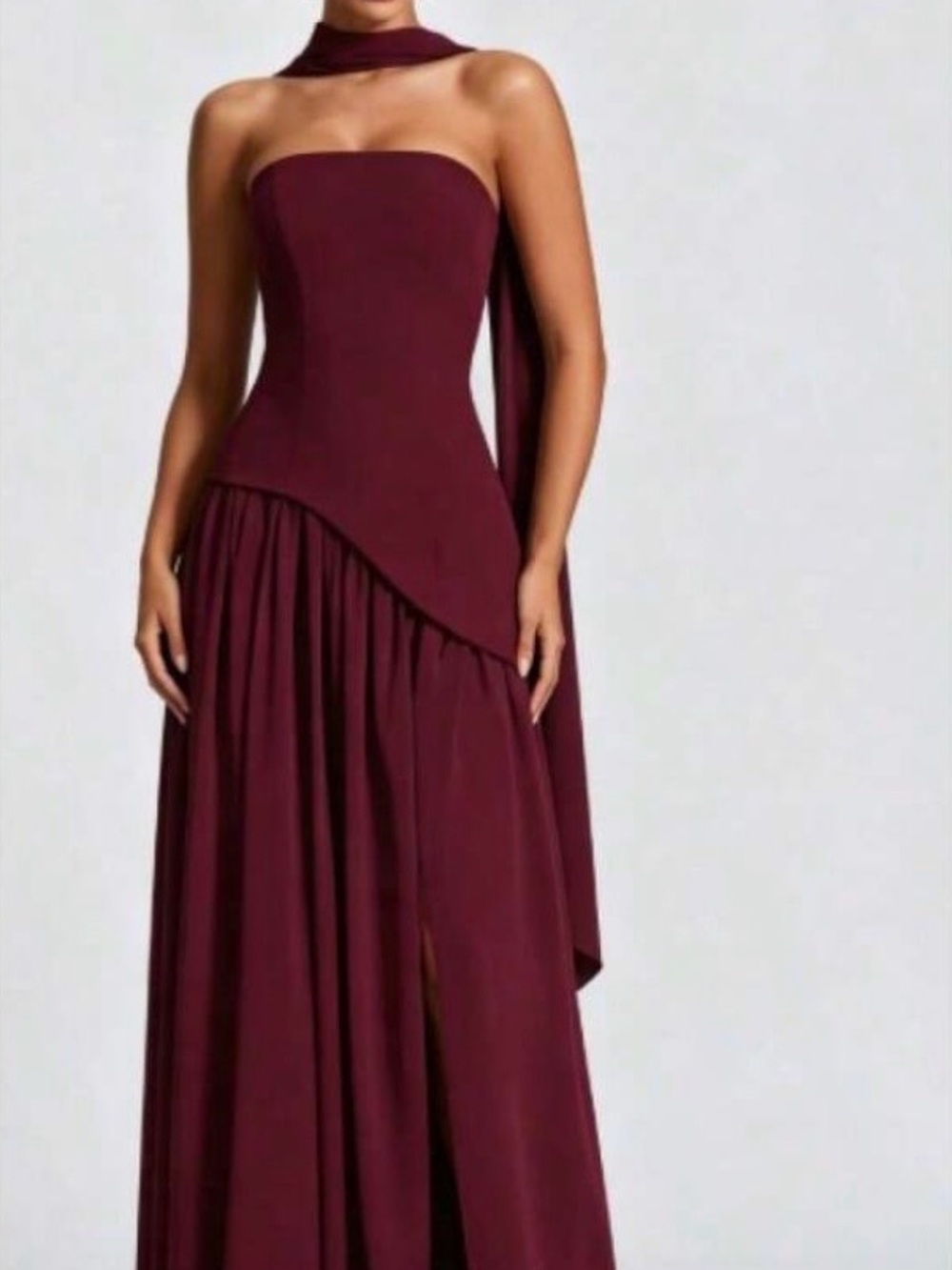 SHEIN Strapless Burgundy Evening Gown with Draped Scarf XL